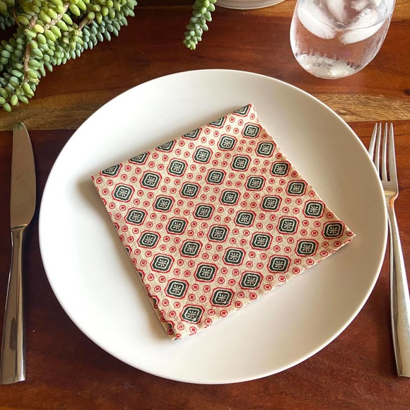 Geometric Dapper Tie Vintage Print 13inch square cotton napkin - Picture 3 of 3
